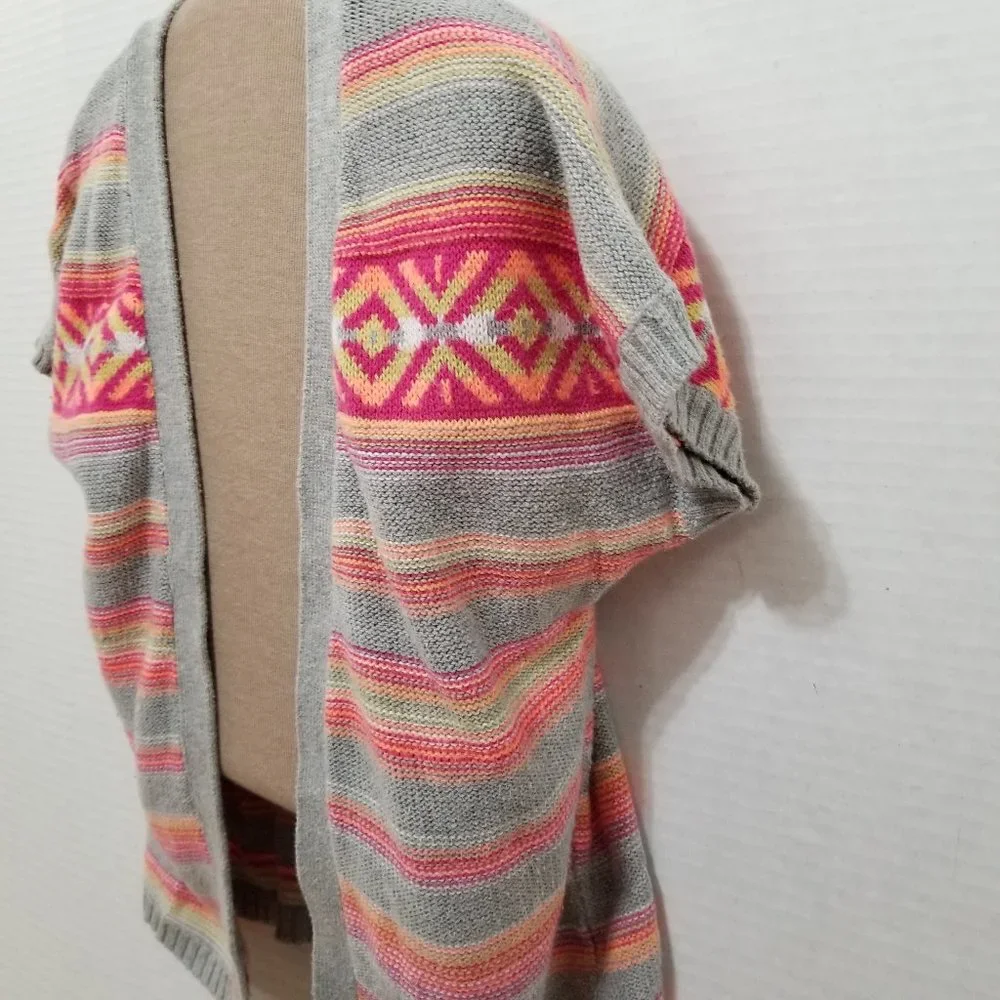 Justice cardigan 10 open front sweater striped fair isle tribal knit
